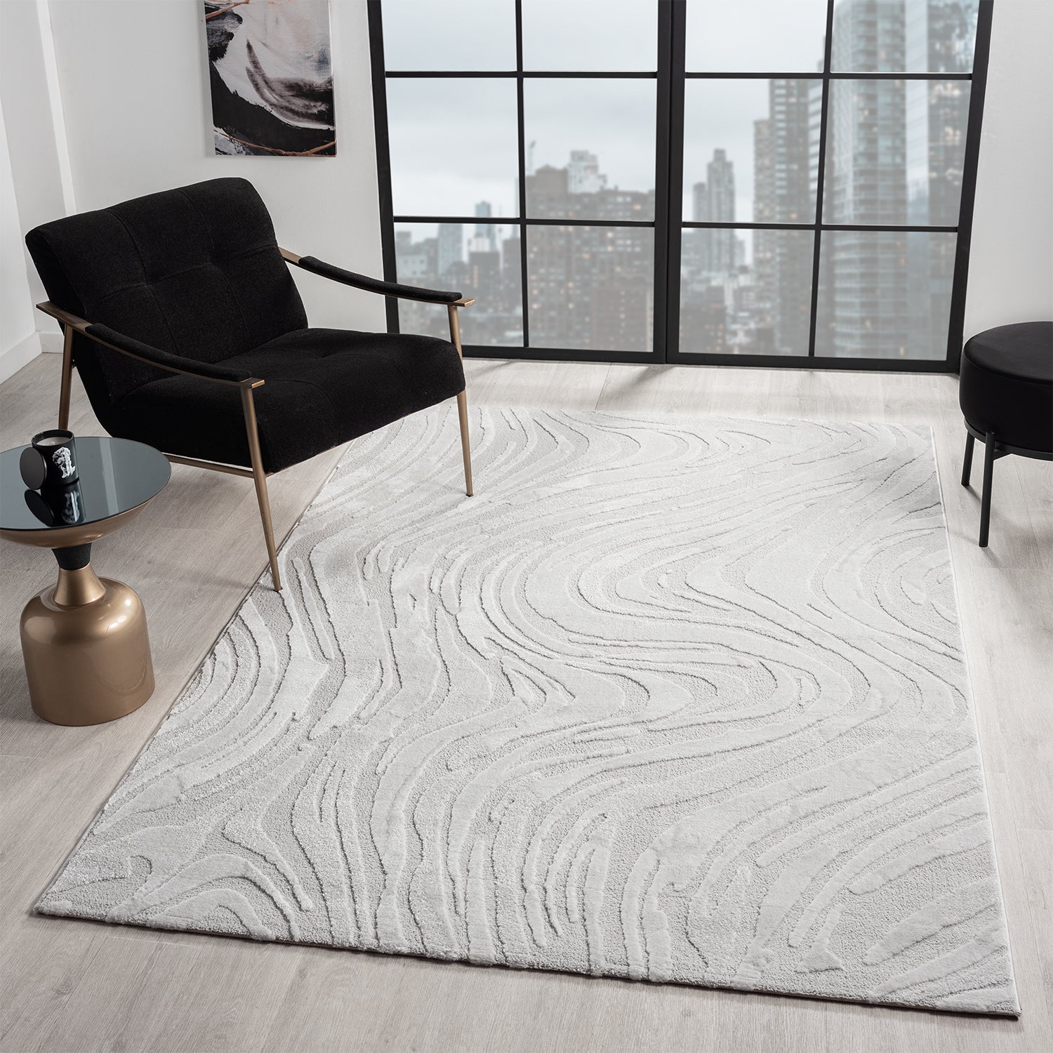 Living room rug, bedroom rug, 3D effect, modern, soft, short pile, wave pattern, high quality