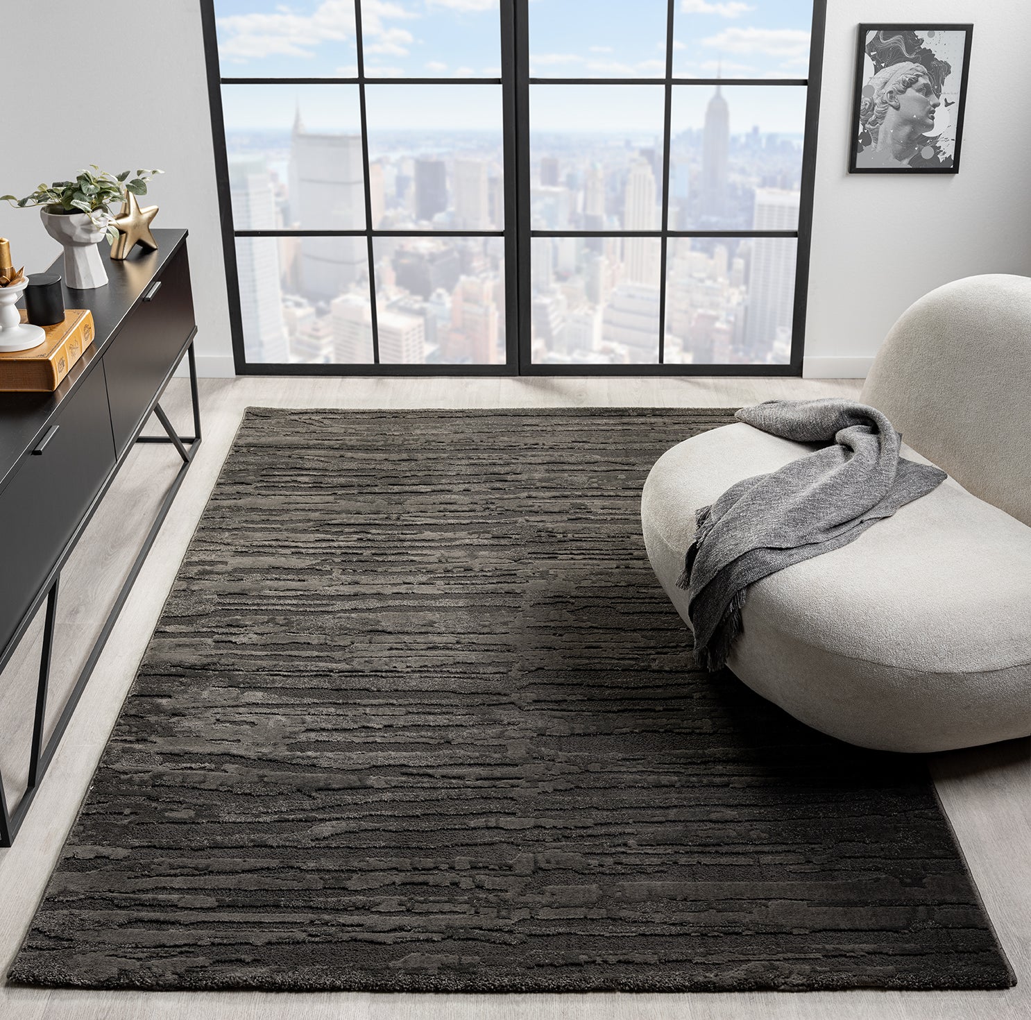 Modern short-pile rug for living room/bedroom with a high-low effect and 3D effect; ultra-soft