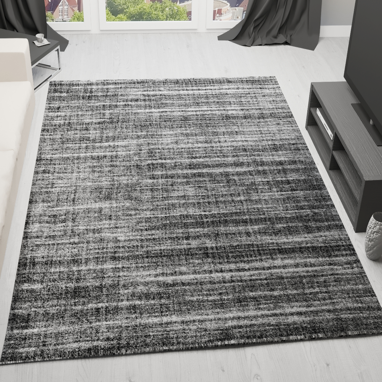 Short-pile modern rug, densely mottled anthracite grey, for living room, bedroom, children's room-1