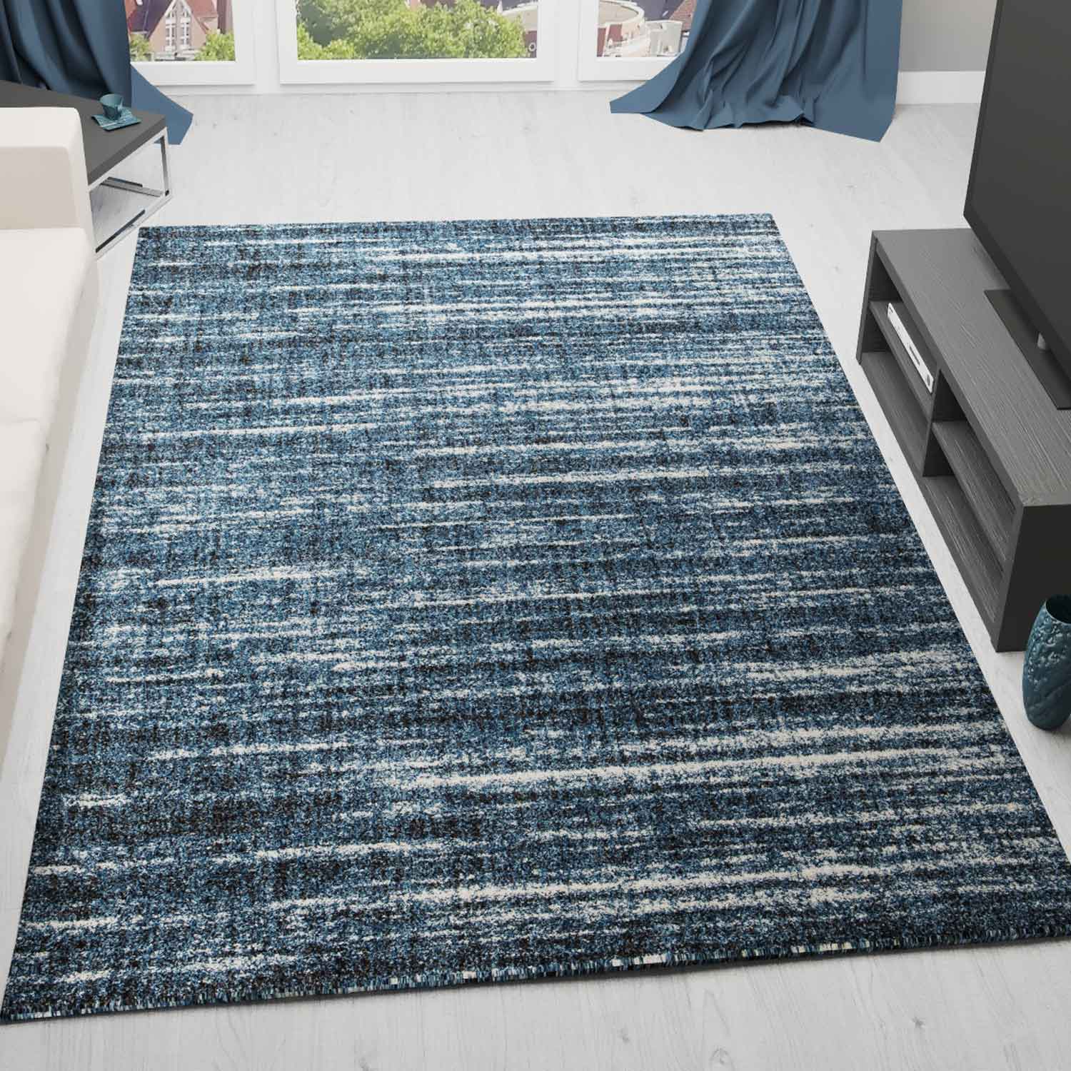 Short-pile modern rug, densely mottled blue and white, for living room, bedroom, children's room-1