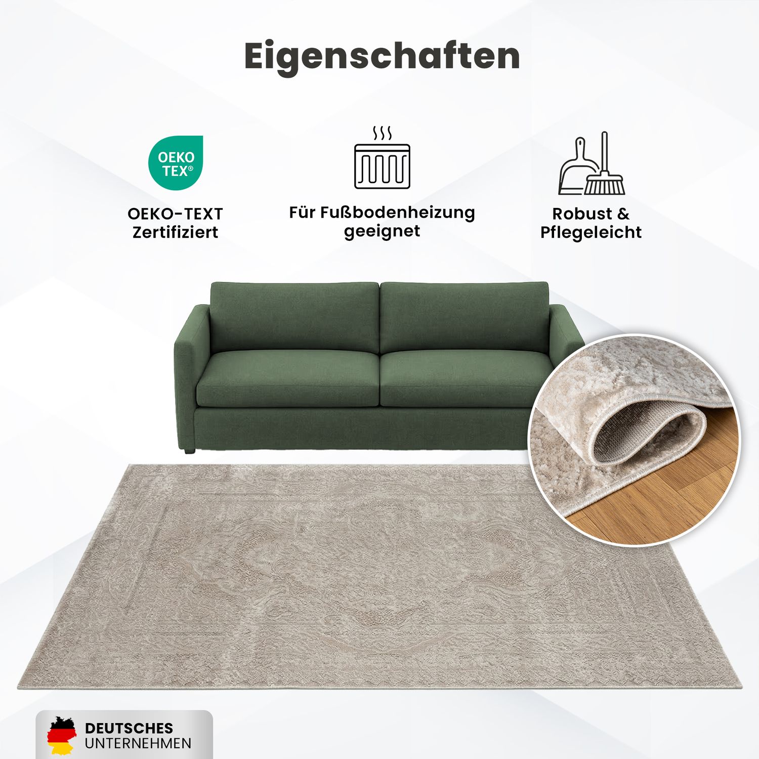 Carpet for living room, bedroom, hallway, kitchen; short pile; oriental design; vintage; high-low effect; modern; 3D; soft-zoom-19