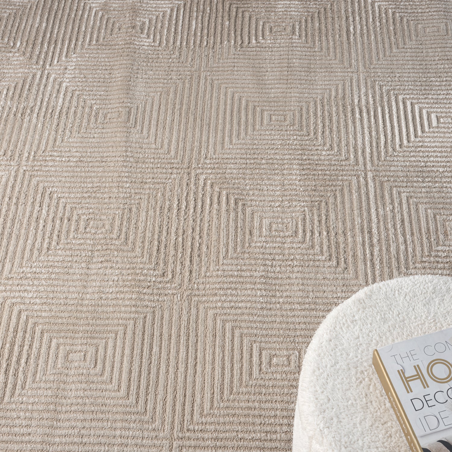 Carpet for living room/bedroom, short pile, baklava design, high-low effect, modern 3D-14