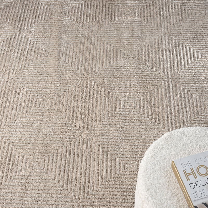 Carpet for living room/bedroom, short pile, baklava design, high-low effect, modern 3D-zoom-