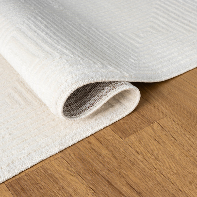 Carpet for living room/bedroom, short pile, baklava design, high-low effect, modern 3D-zoom-