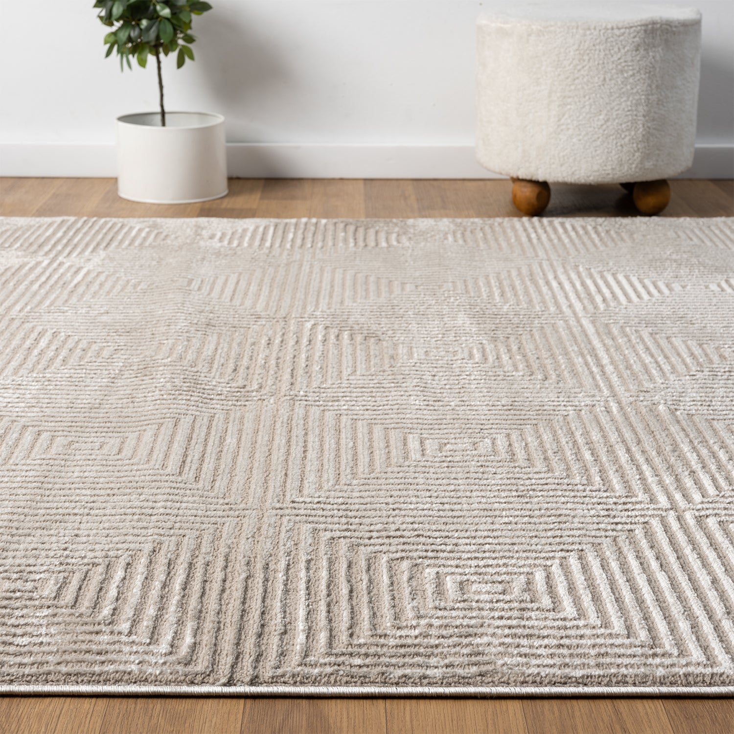 Carpet for living room/bedroom, short pile, baklava design, high-low effect, modern 3D-zoom-16
