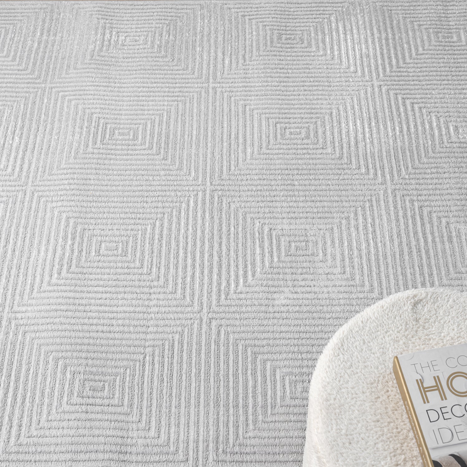 Carpet for living room/bedroom, short pile, baklava design, high-low effect, modern 3D-zoom-8