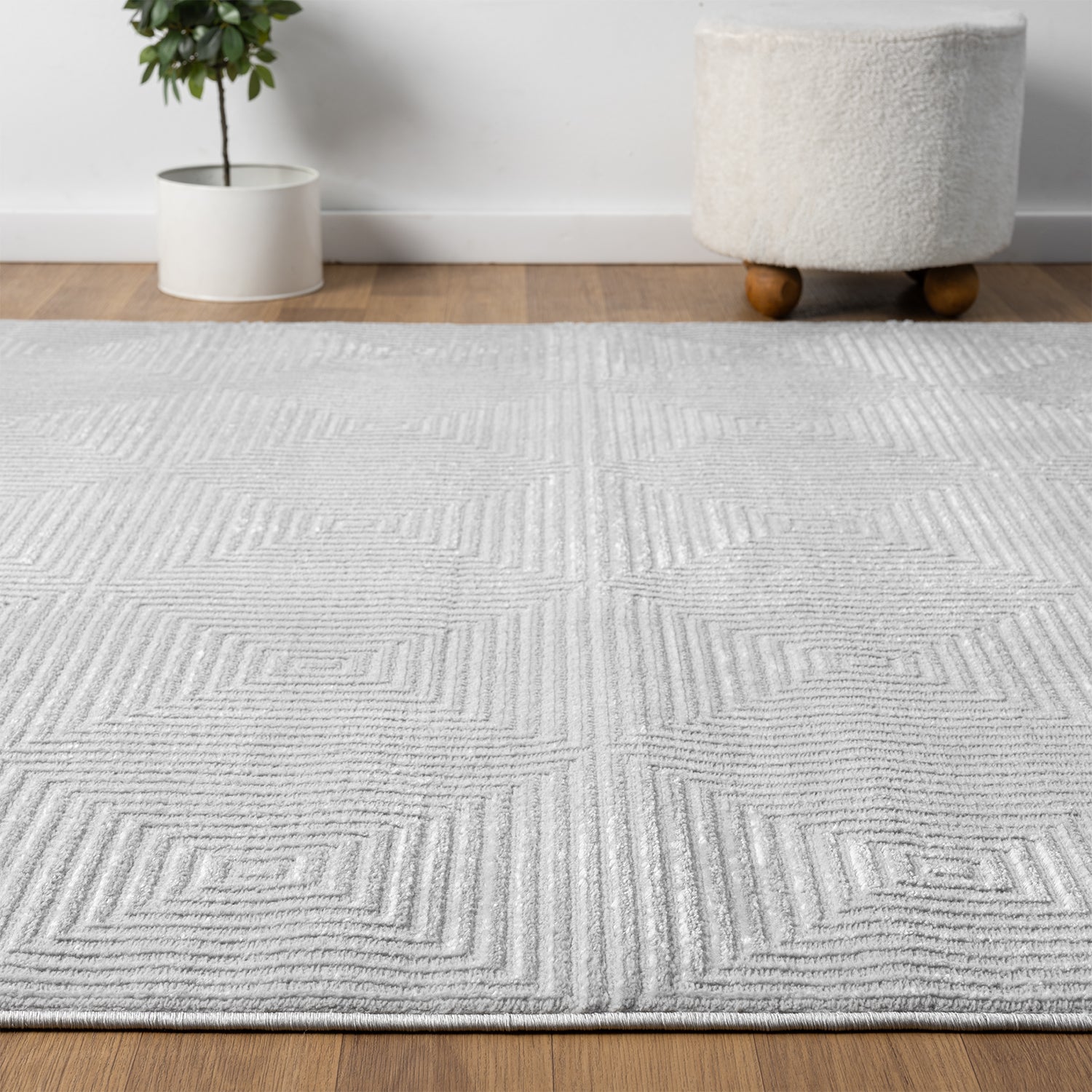 Carpet for living room/bedroom, short pile, baklava design, high-low effect, modern 3D-zoom-11