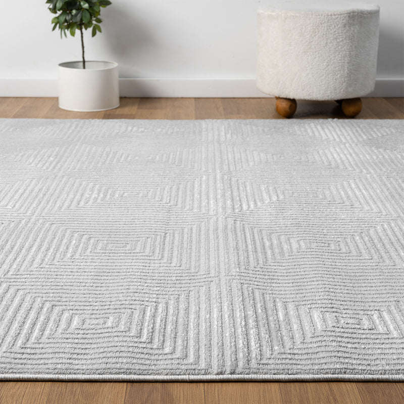 Carpet for living room/bedroom, short pile, baklava design, high-low effect, modern 3D-zoom-