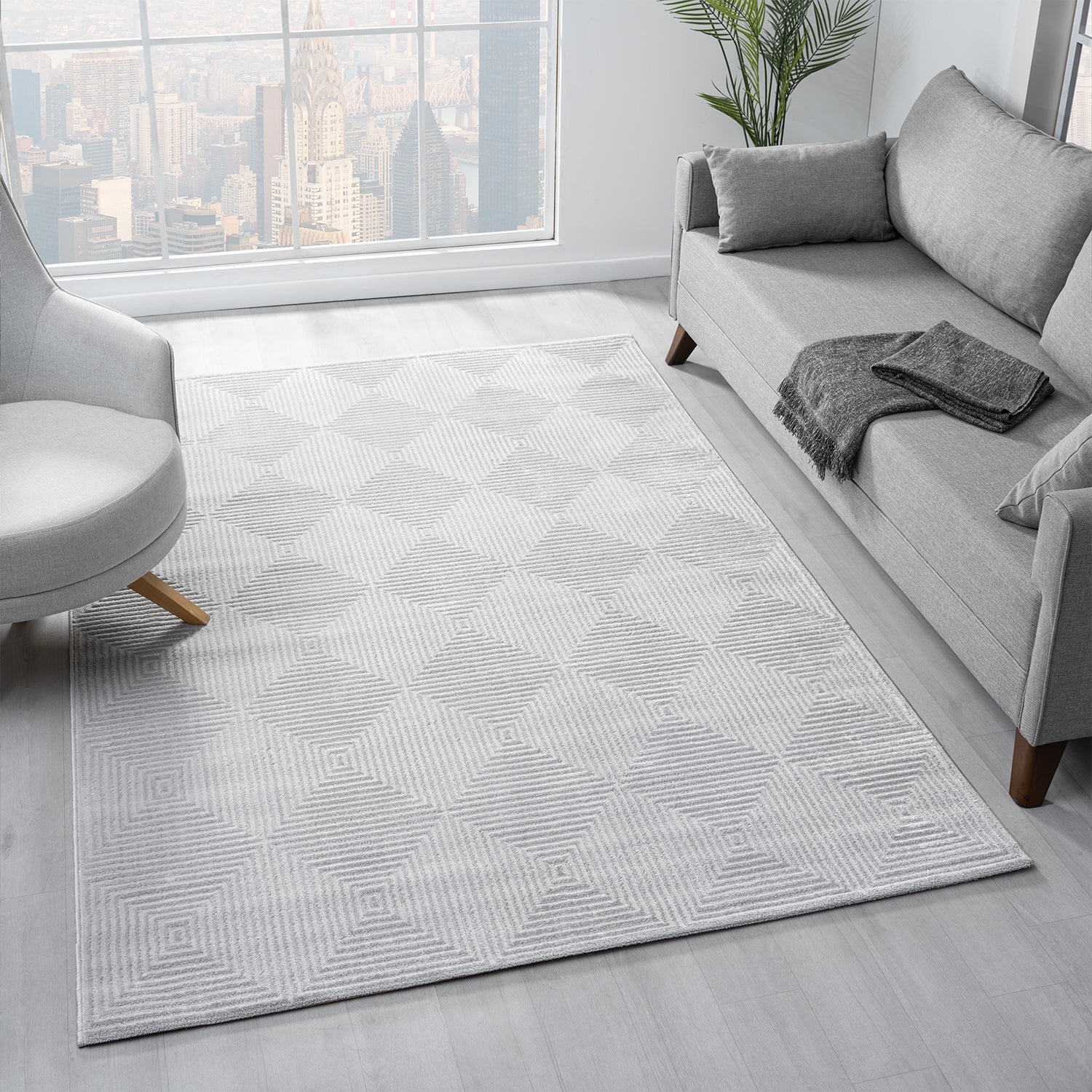 Carpet for living room/bedroom, short pile, baklava design, high-low effect, modern 3D-zoom-7