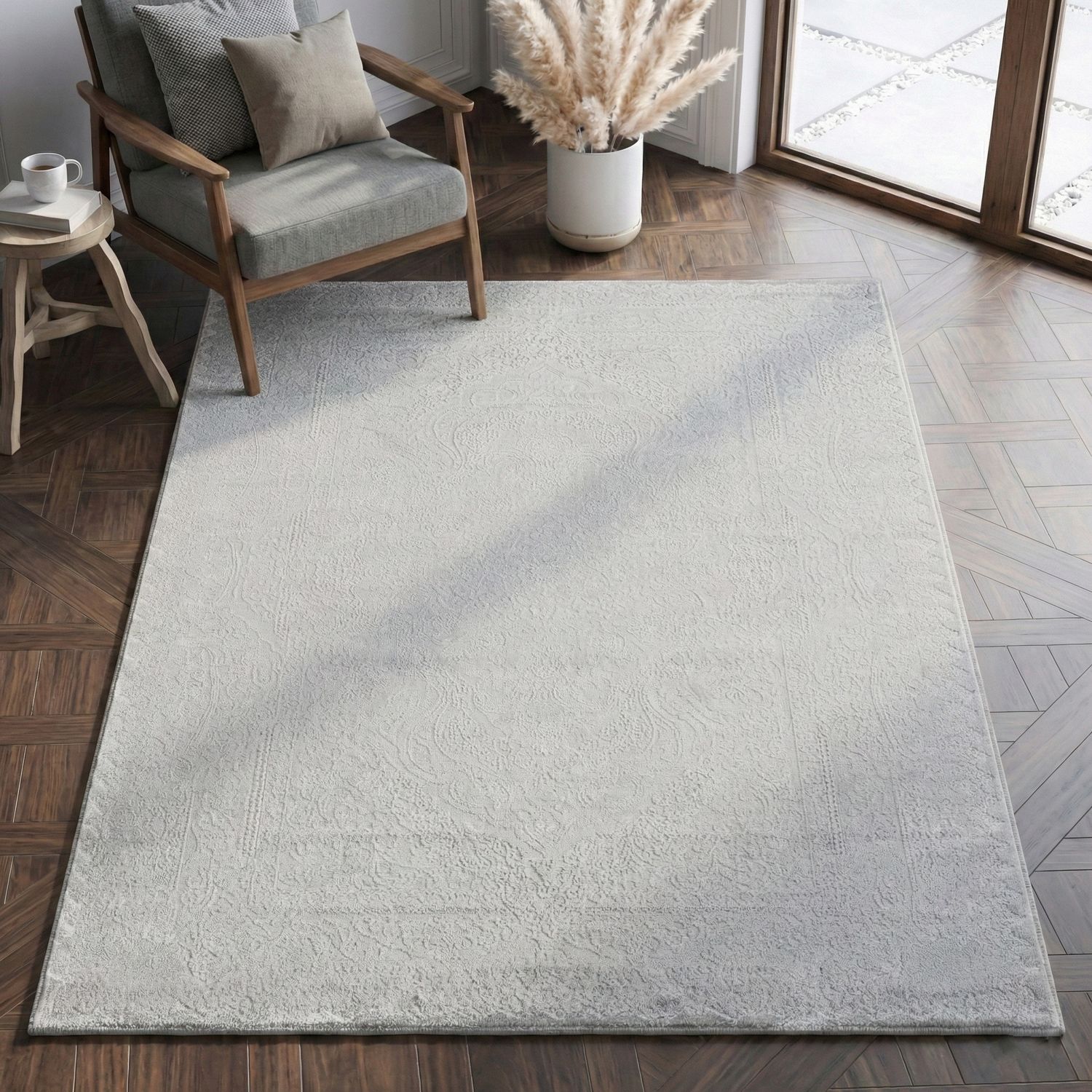 Carpet for living room, bedroom, hallway, kitchen; short pile; oriental design; vintage; high-low effect; modern; 3D; soft-zoom-11