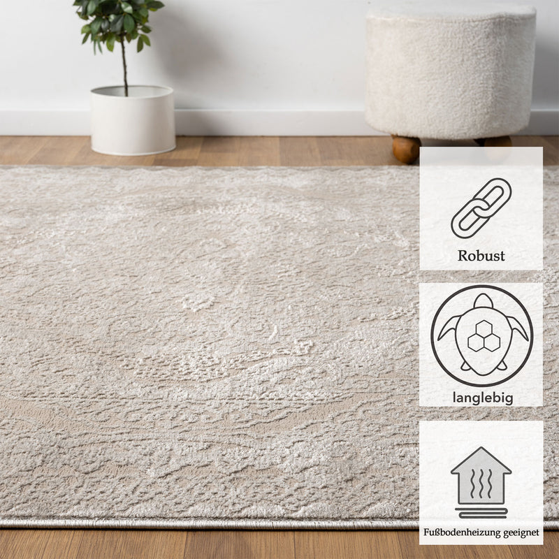 Carpet for living room, bedroom, hallway, kitchen; short pile; oriental design; vintage; high-low effect; modern; 3D; soft-zoom-