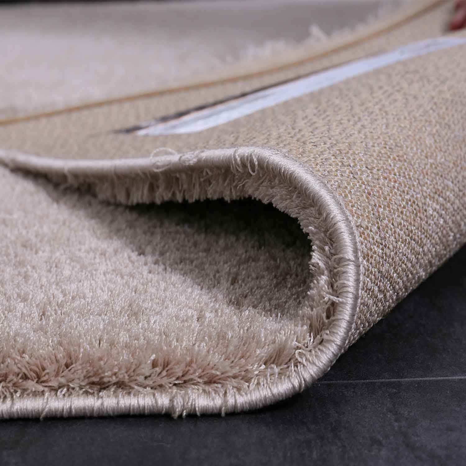 Shaggy high-pile rug in beige, fluffy microfiber, dense and soft, for living room, bedroom-3