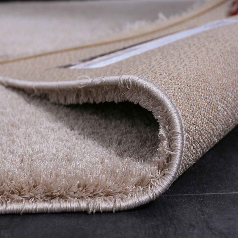 Shaggy high-pile rug in beige, fluffy microfiber, dense and soft, for living room, bedroom-zoom-