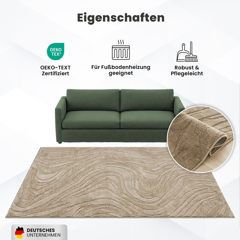Living room rug, bedroom rug, 3D effect, modern, soft, short pile, wave pattern, high quality-zoom-