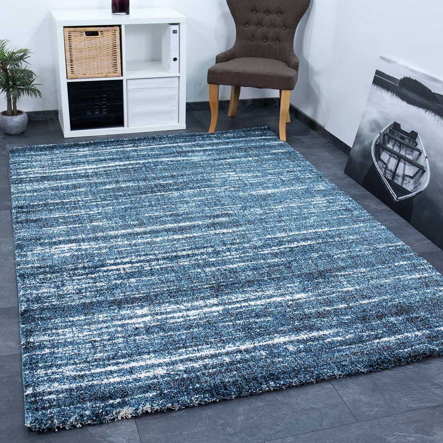 Short-pile modern rug, densely mottled blue and white, for living room, bedroom, children's room-zoom-6