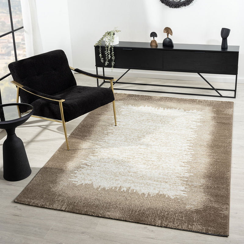 Short-pile living room rug with patterned edges - quality - soft grey/beige for bedroom-zoom-