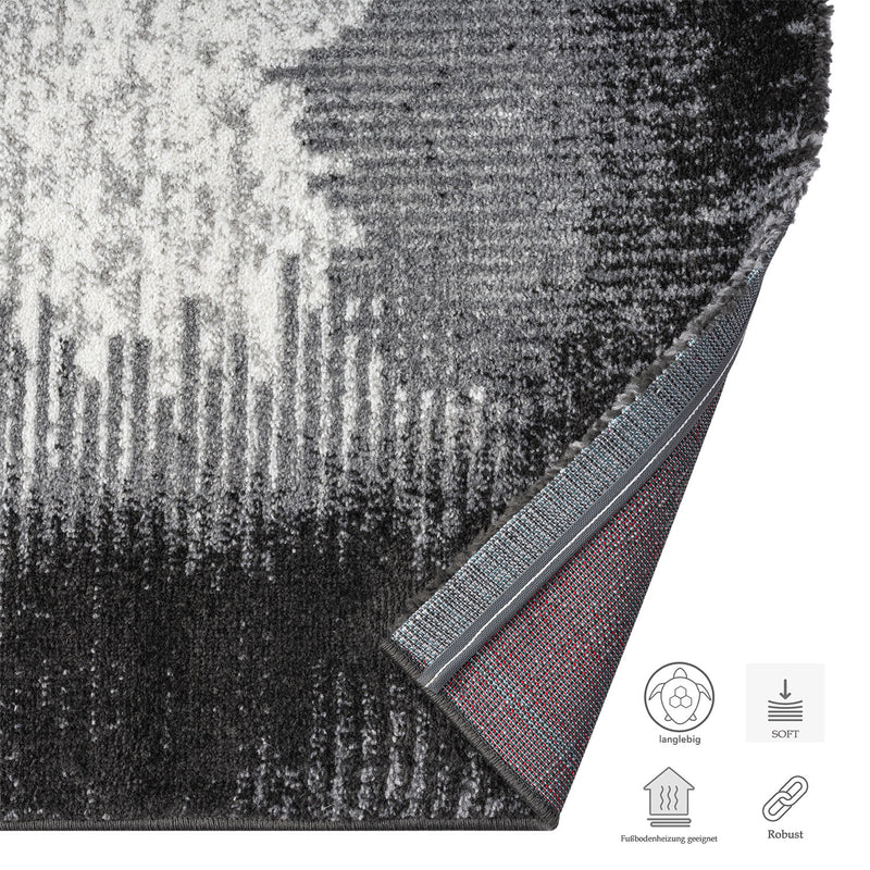 Short-pile living room rug with patterned edges - quality - soft grey/beige for bedroom-zoom-