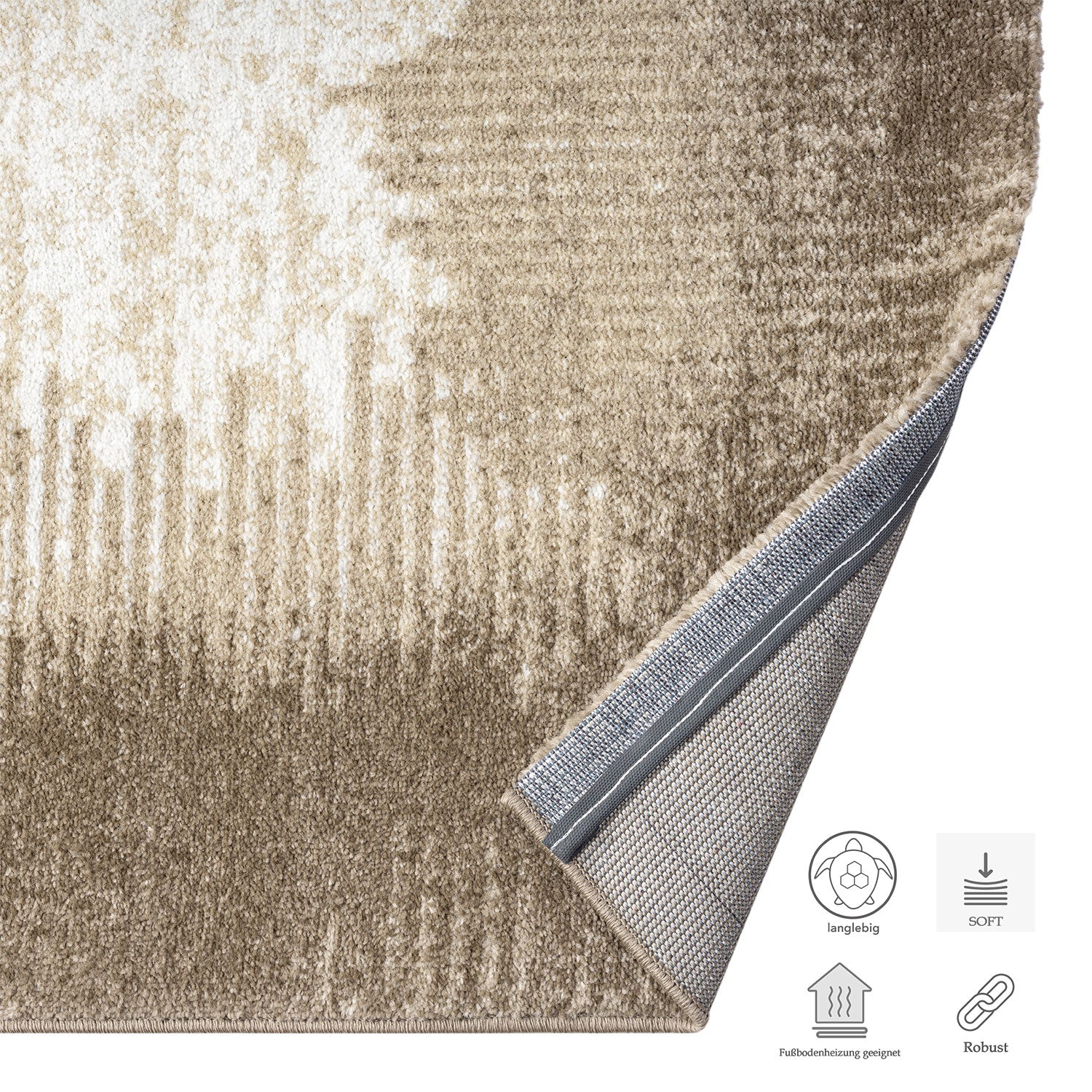 Short-pile living room rug with patterned edges - quality - soft grey/beige for bedroom-2