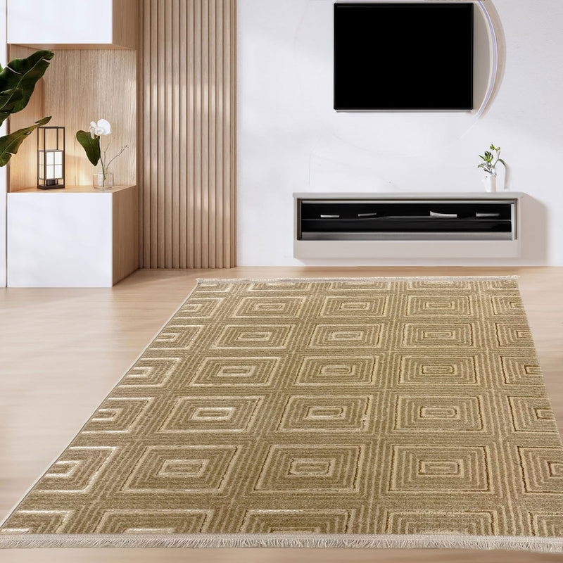 Short-pile carpet for living room, bedroom, hallway, thin, tile look, Lurex 3D, soft-zoom-