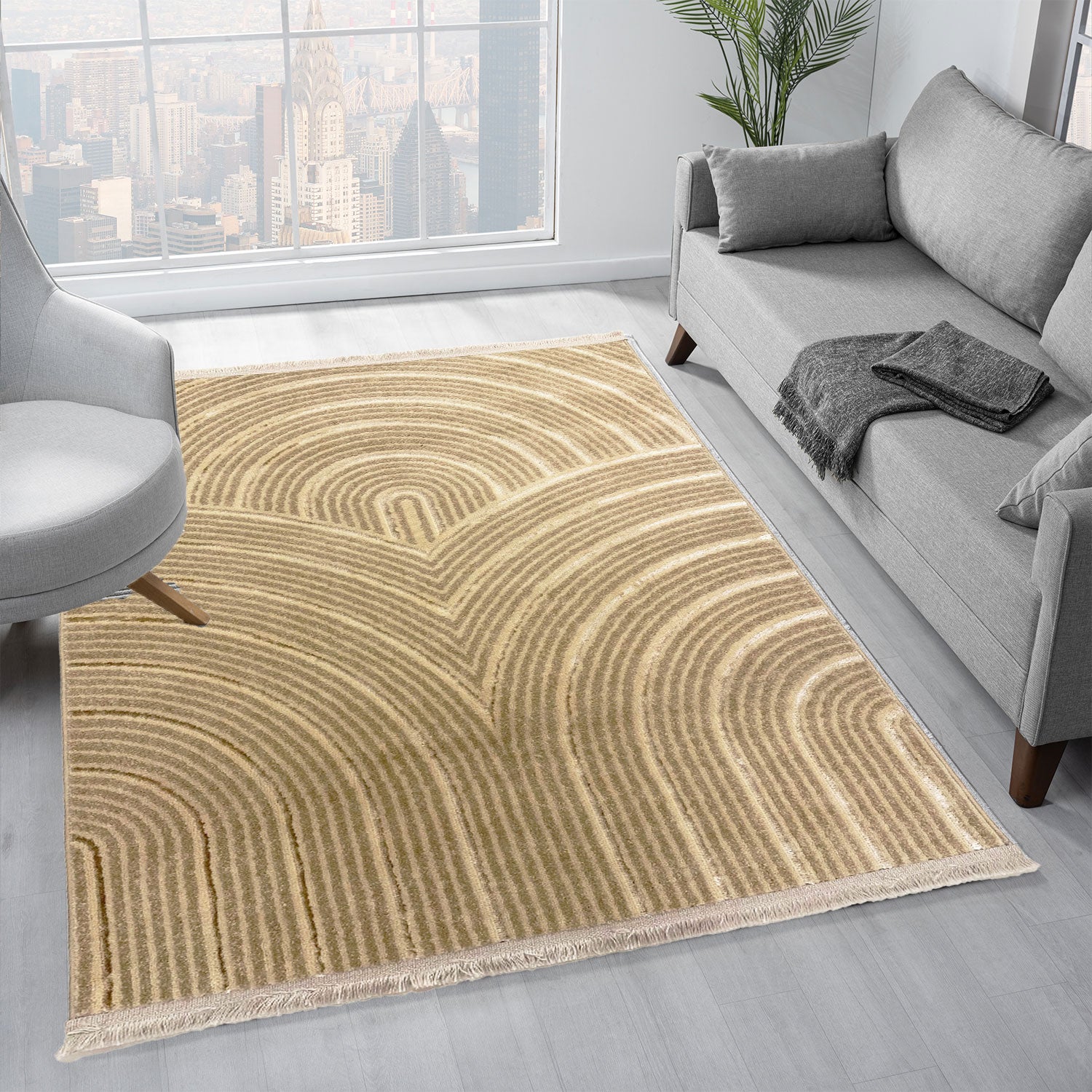 Short-pile rug for living room, bedroom, hallway, kitchen; thin boho design; lurex; high-low effect 3D; soft-zoom-1