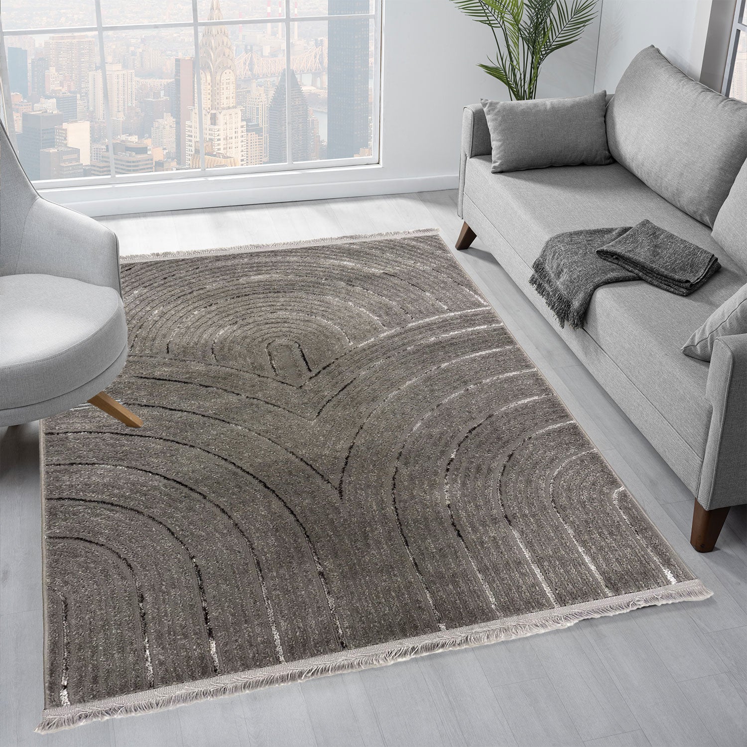 Short-pile rug for living room, bedroom, hallway, kitchen; thin boho design; lurex; high-low effect 3D; soft-5