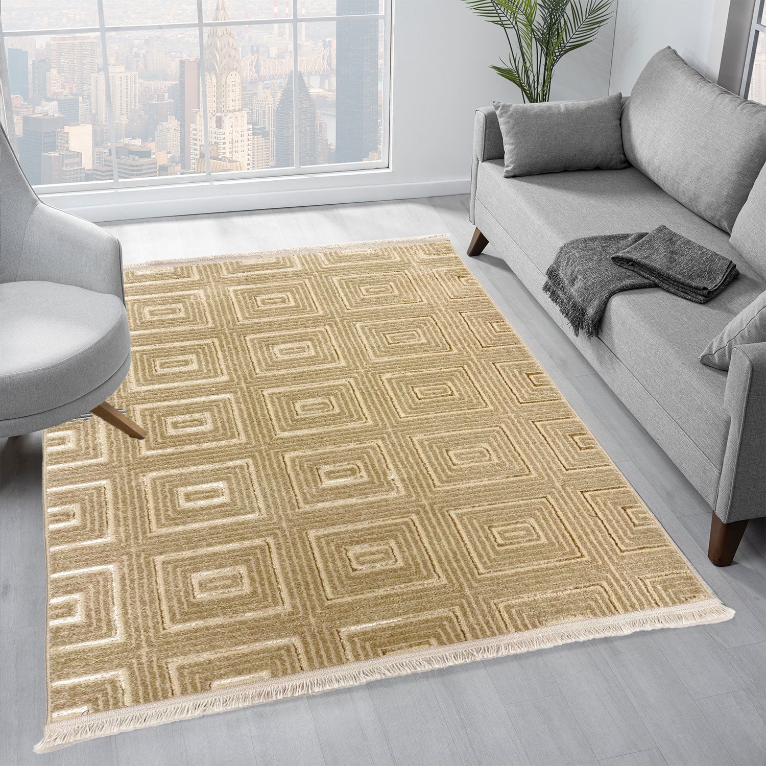 Short-pile carpet for living room, bedroom, hallway, thin, tile look, Lurex 3D, soft-2