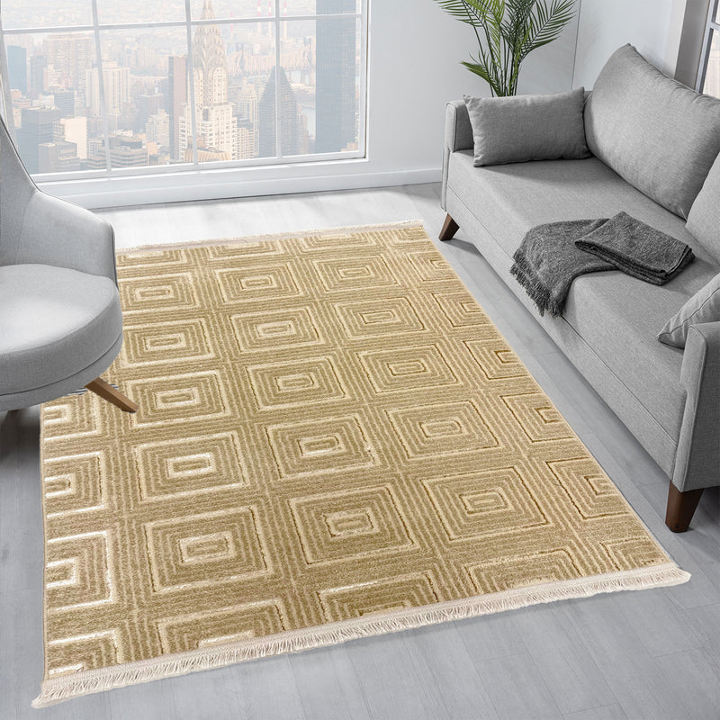 Short-pile carpet for living room, bedroom, hallway, thin, tile look, Lurex 3D, soft-zoom-