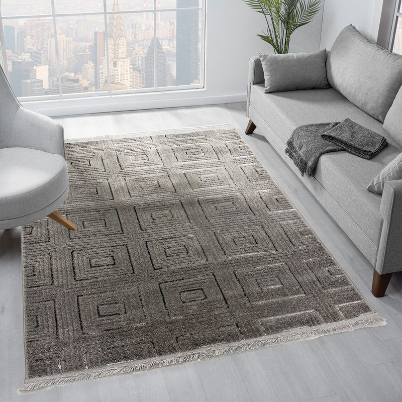 Short-pile carpet for living room, bedroom, hallway, thin, tile look, Lurex 3D, soft-zoom-