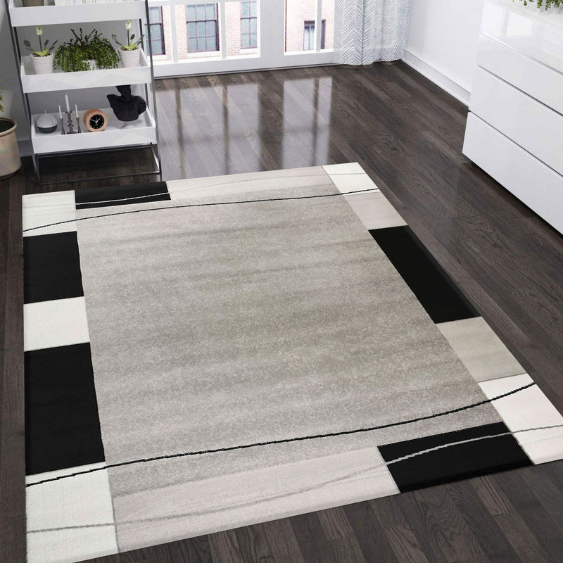 Short-pile rug, modern retro style with grey, black and white border, for living room, bedroom, children's room-zoom-