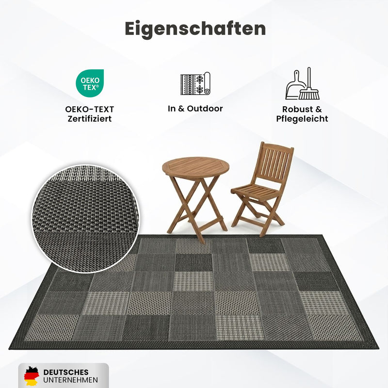 Teppiche In- und Outdoor Flachgewebe Terrasse Balkon Kacheloptik Grau Anthrazit-zoom-