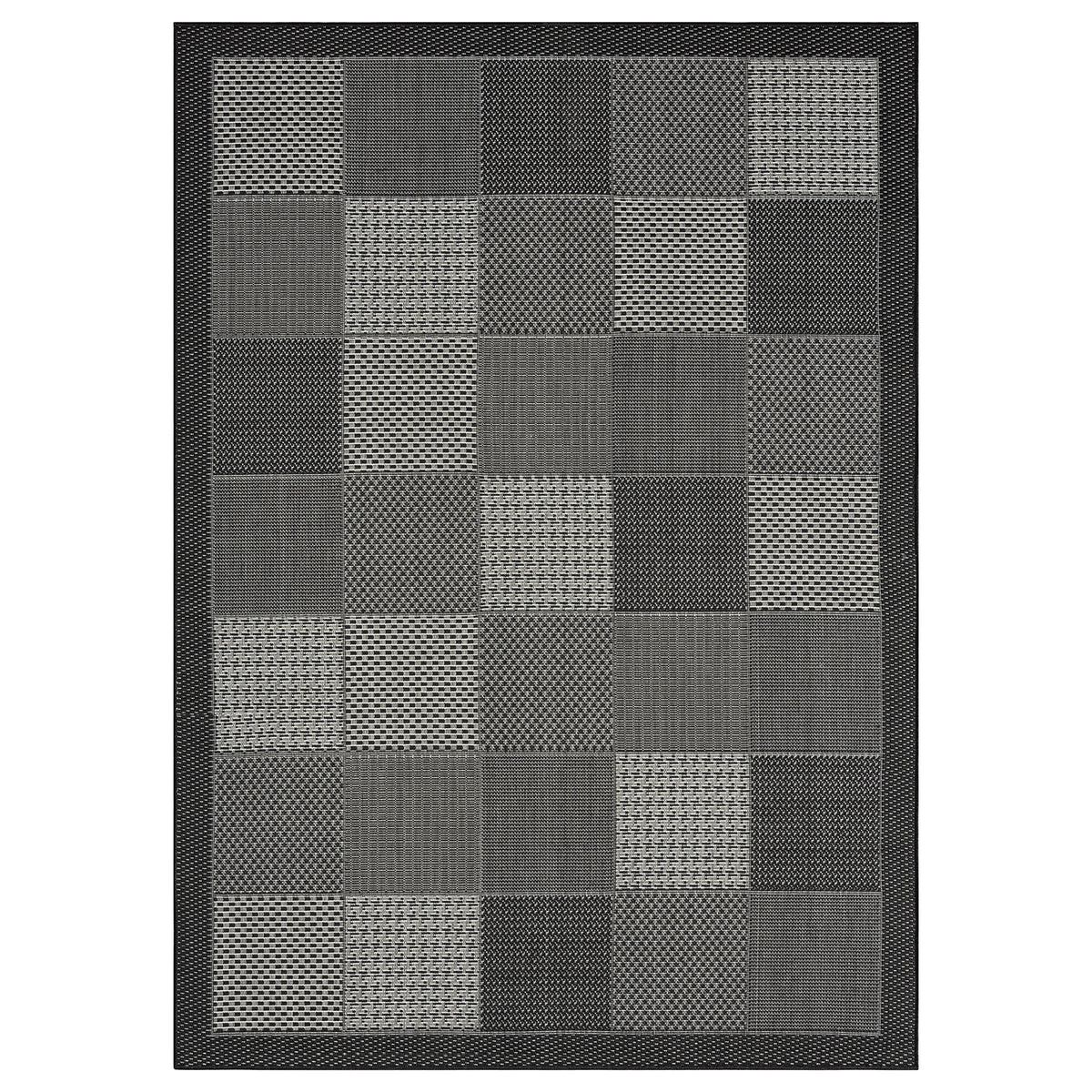 Indoor and Outdoor Flat-Weave Rugs Terrace Balcony Tile Look Grey Anthracite