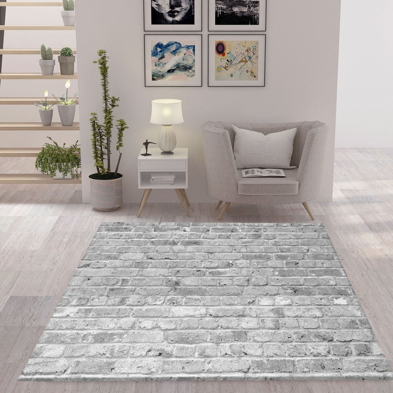 Tibet5162 Grey Modern Design Rug, Stone Look Brickwork Design-zoom-