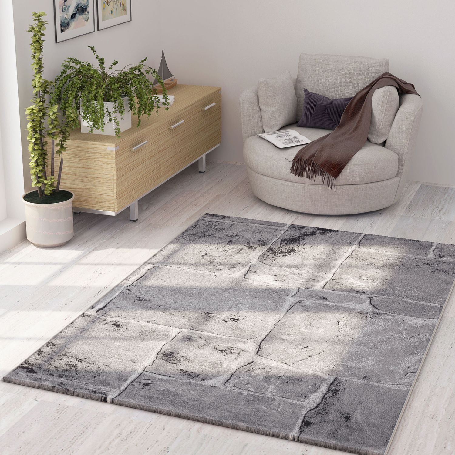 Designer rug, modern stone wall marble look in grey-2
