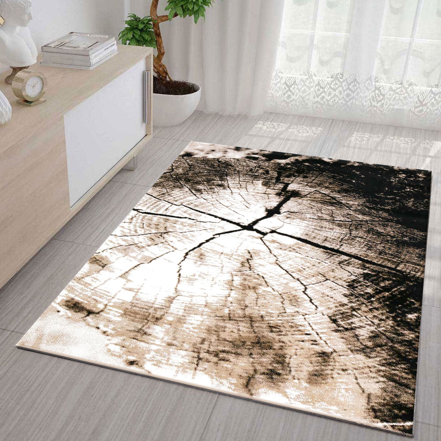 TibetT021 Brown Beige Tree Stump Wood Look