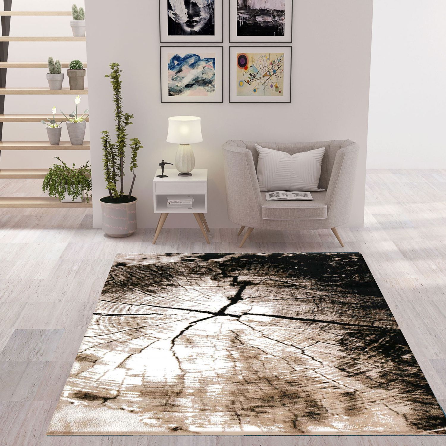 TibetT021 Brown Beige Tree Stump Wood Look-zoom-1