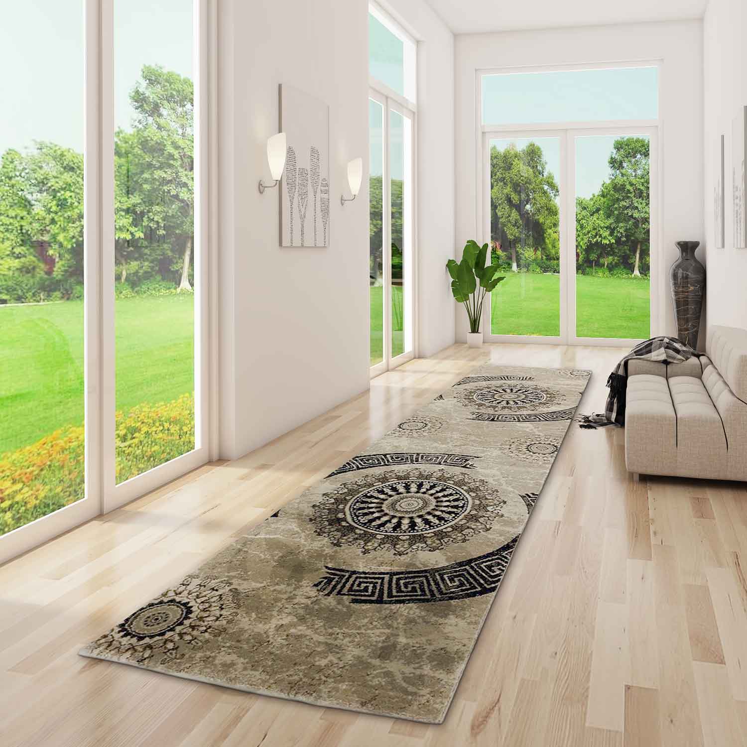 Short-pile rug, classic oriental design, vintage mandala, dark brown, brown, beige, for living room, bedroom-zoom-2