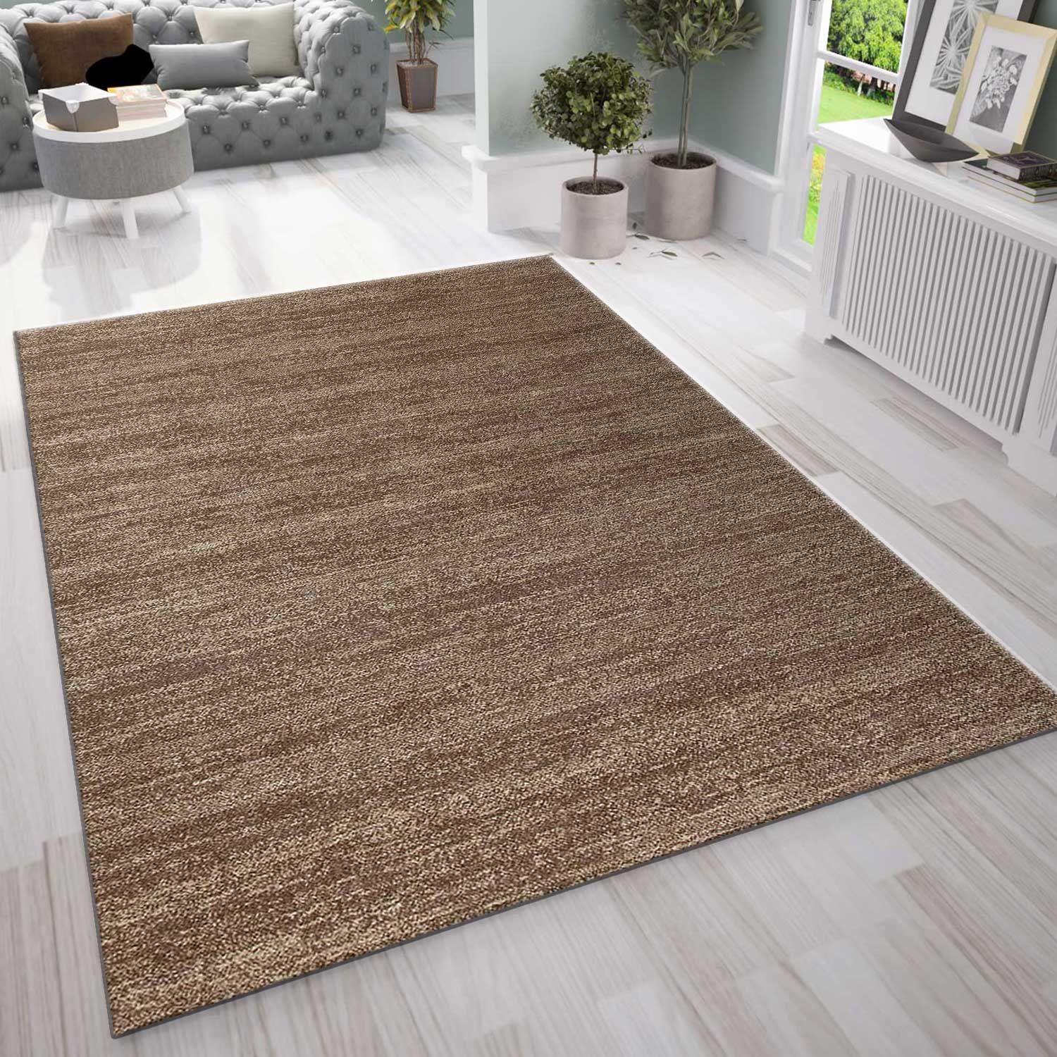 Modern living room rug, brown, short pile, solid color, mottled, colorfast, easy to care for-1