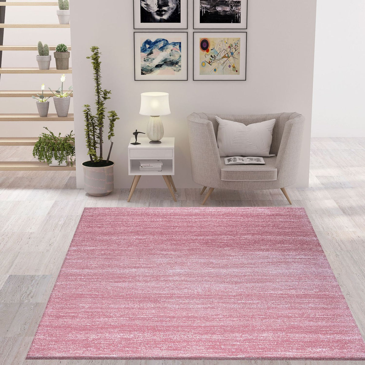 Short pile rug solid color modern pink mottled colorfast easy-care pastel colors, for living room, bedroom-2