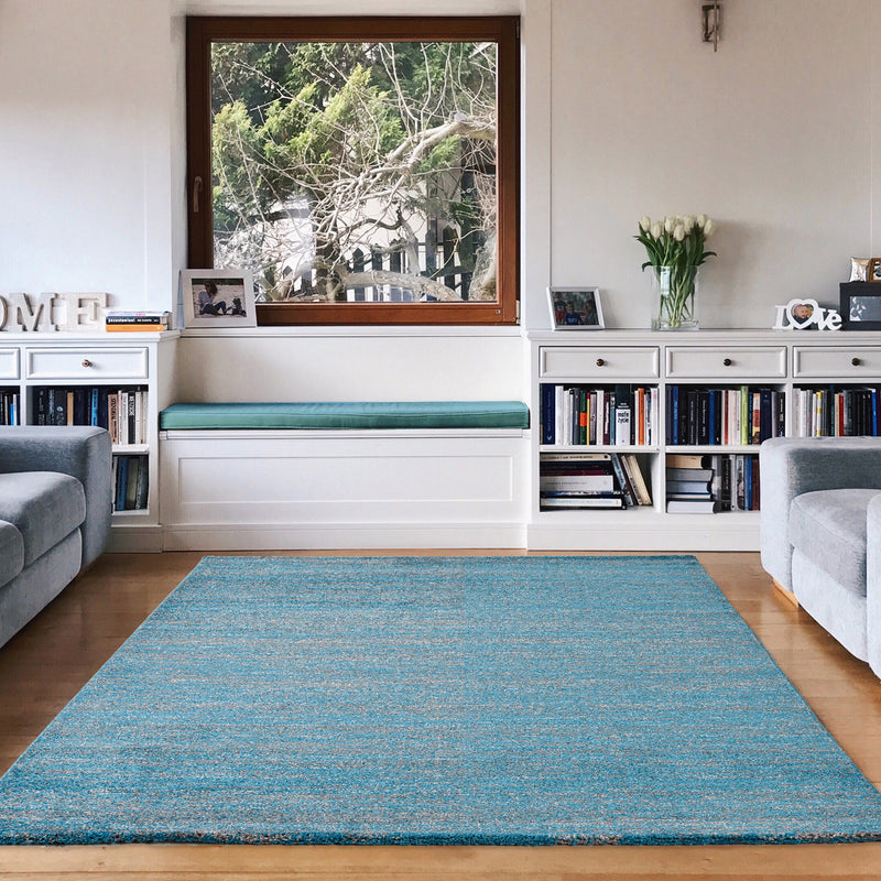 Grey Turquoise Short Pile Mottled Rug, Colorfast, Easy Care-zoom-