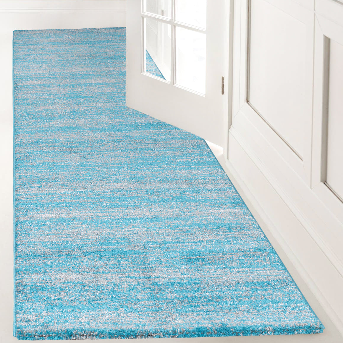 Grey Turquoise Short Pile Mottled Rug, Colorfast, Easy Care-2