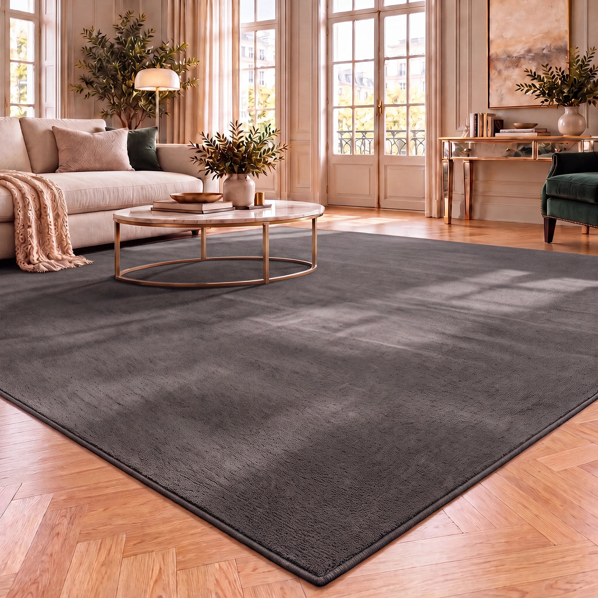 Washable short-pile rug, non-slip & soft, solid color for living room, bedroom, kitchen & nursery-zoom-15