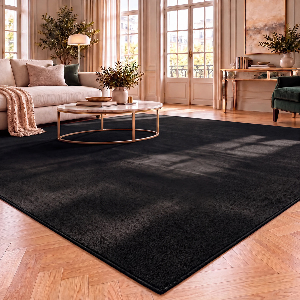 Washable short-pile rug, non-slip & soft, solid color for living room, bedroom, kitchen & nursery