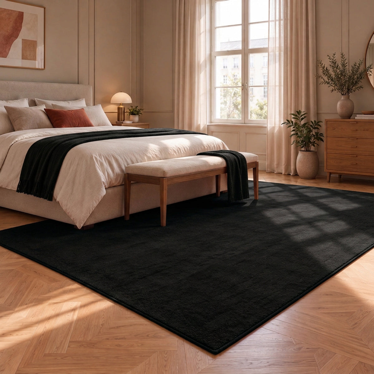 Washable short-pile rug, non-slip & soft, solid color for living room, bedroom, kitchen & nursery-zoom-3