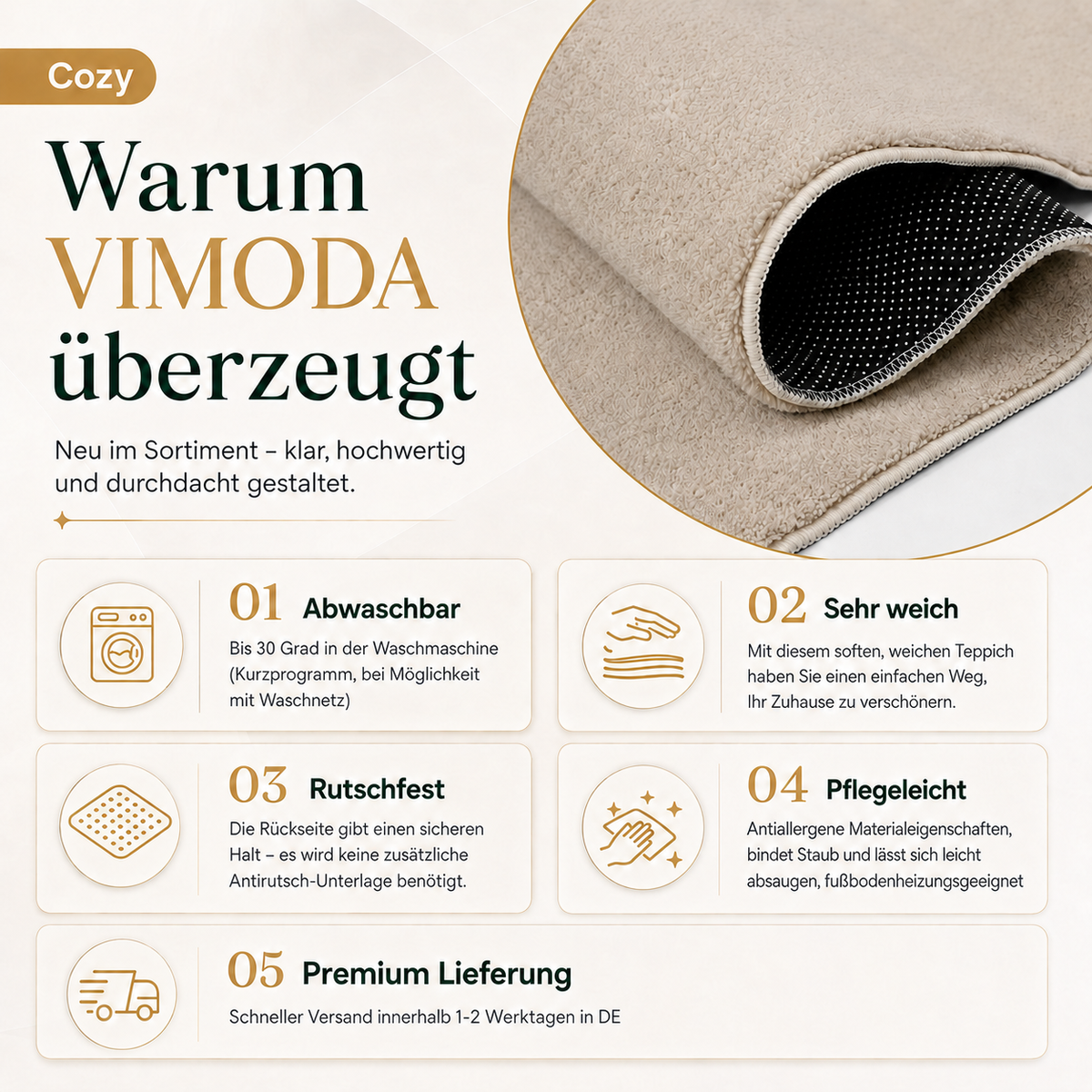 Waschbarer Kurzflor Teppich, rutschfest & weich, Einfarbig für Wohnzimmer, Schlafzimmer, Küche & Kinderzimmer-zoom-13