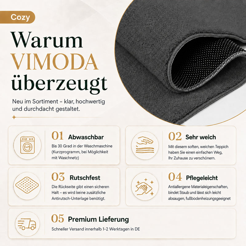 Waschbarer Kurzflor Teppich, rutschfest & weich, Einfarbig für Wohnzimmer, Schlafzimmer, Küche & Kinderzimmer-zoom-