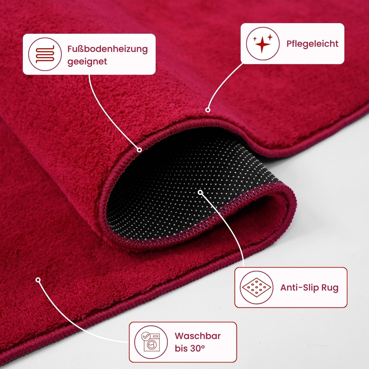 Waschbarer Kurzflor Teppich, rutschfest & weich, Einfarbig für Wohnzimmer, Schlafzimmer, Küche & Kinderzimmer-zoom-45