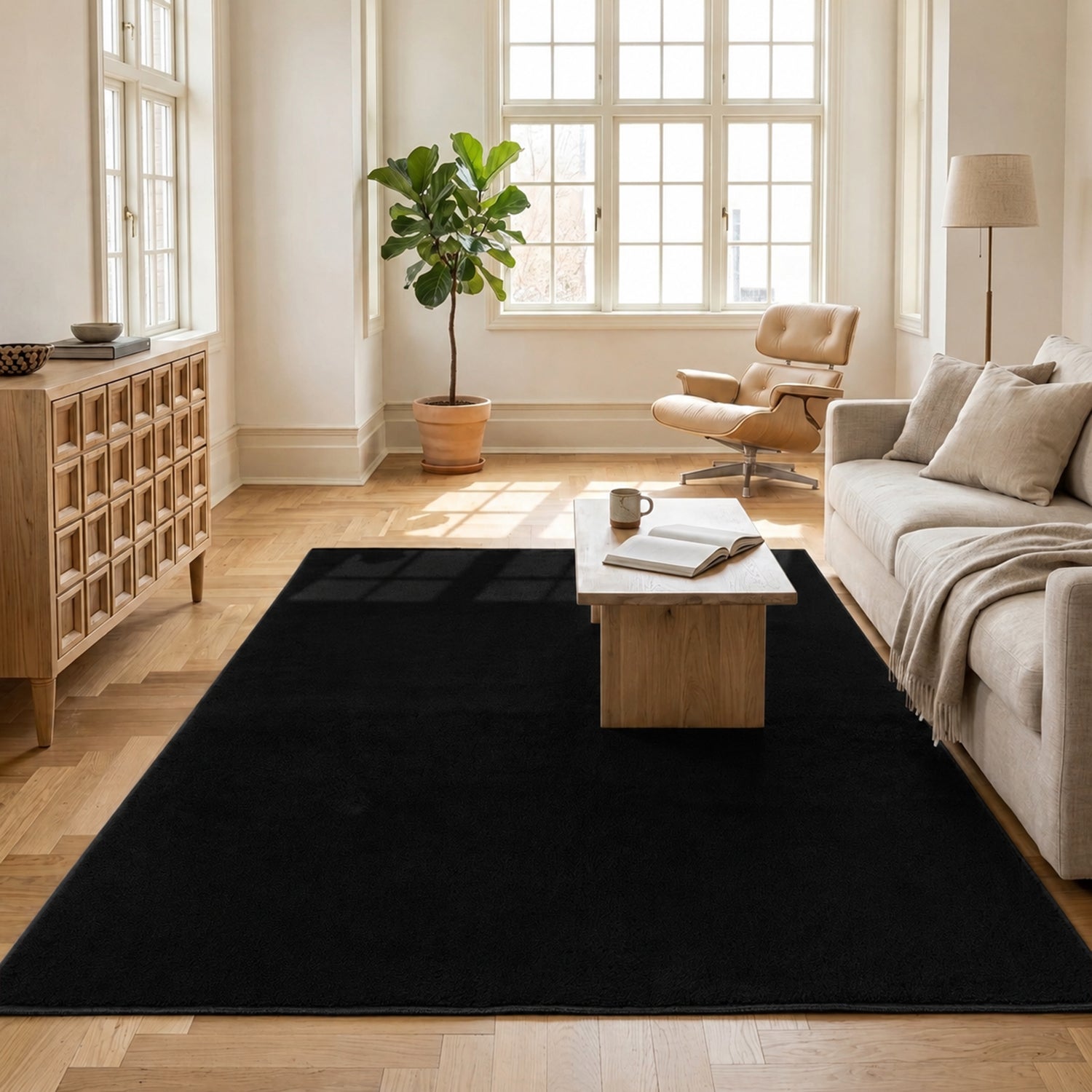 Waschbarer Kurzflor Teppich, rutschfest & weich, Einfarbig für Wohnzimmer, Schlafzimmer, Küche & Kinderzimmer