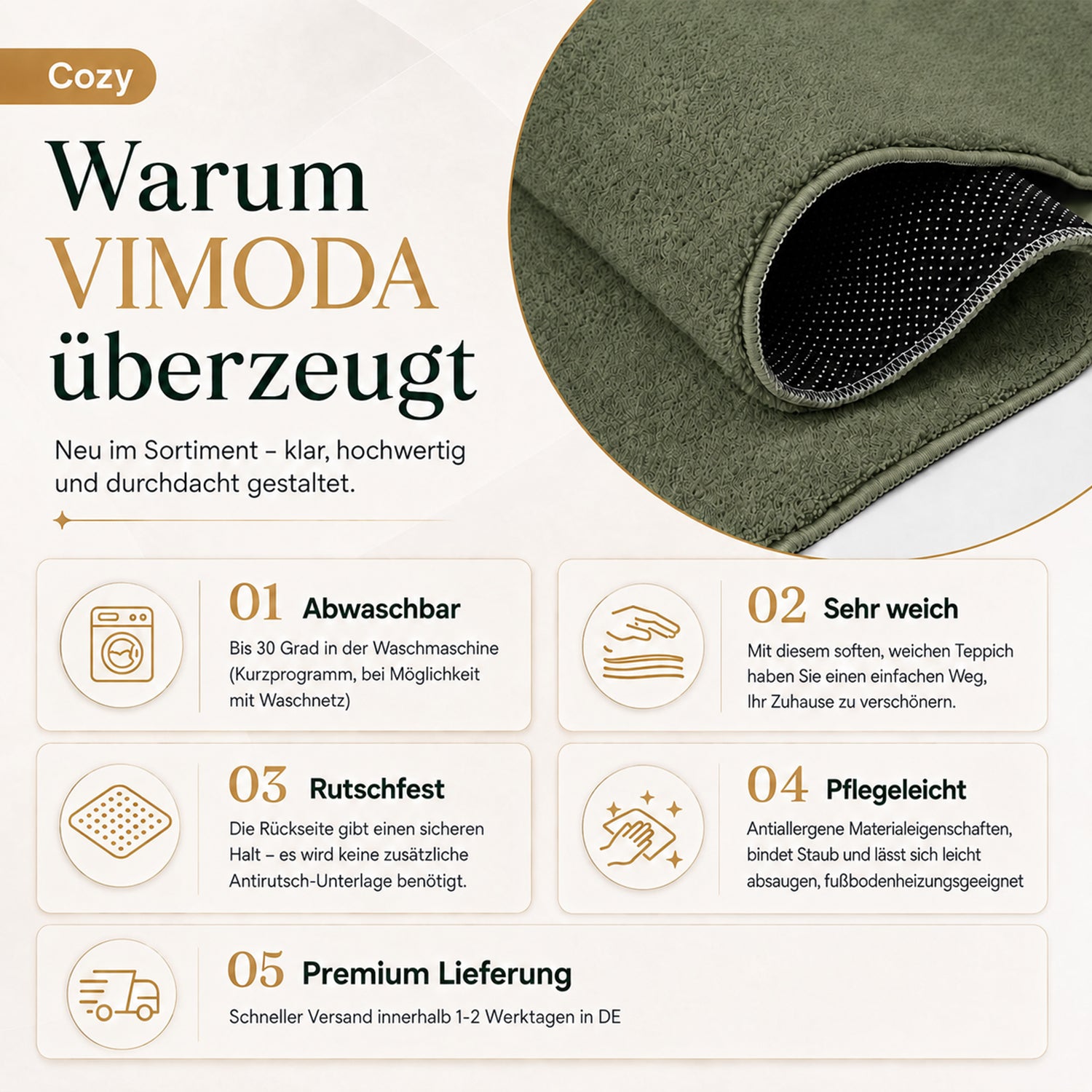 Waschbarer Kurzflor Teppich, rutschfest & weich, Einfarbig für Wohnzimmer, Schlafzimmer, Küche & Kinderzimmer-zoom-33