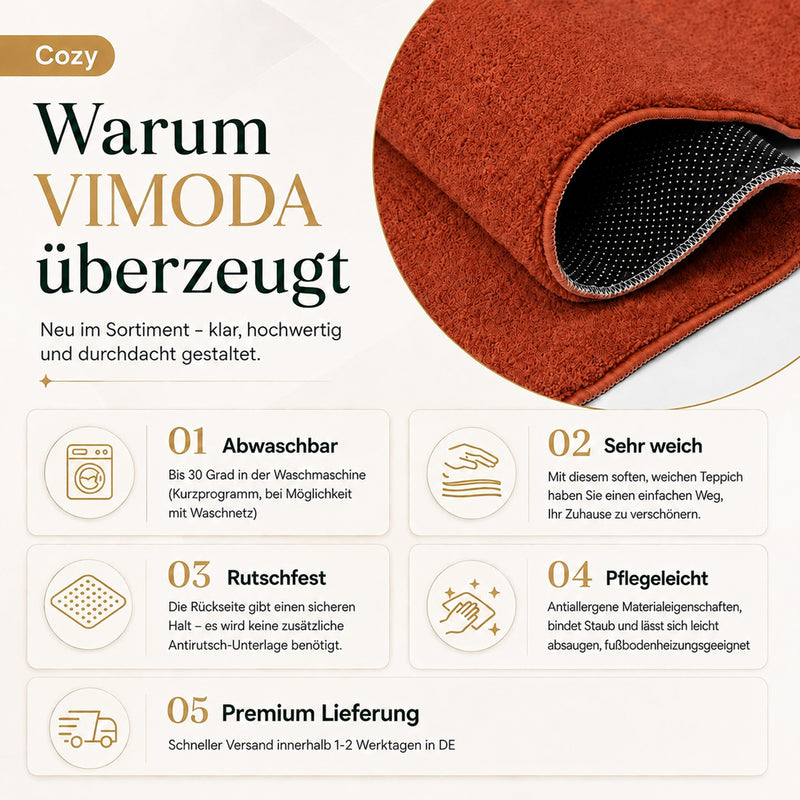 Waschbarer Kurzflor Teppich, rutschfest & weich, Einfarbig für Wohnzimmer, Schlafzimmer, Küche & Kinderzimmer-zoom-
