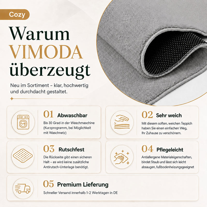 Waschbarer Kurzflor Teppich, rutschfest & weich, Einfarbig für Wohnzimmer, Schlafzimmer, Küche & Kinderzimmer-zoom-